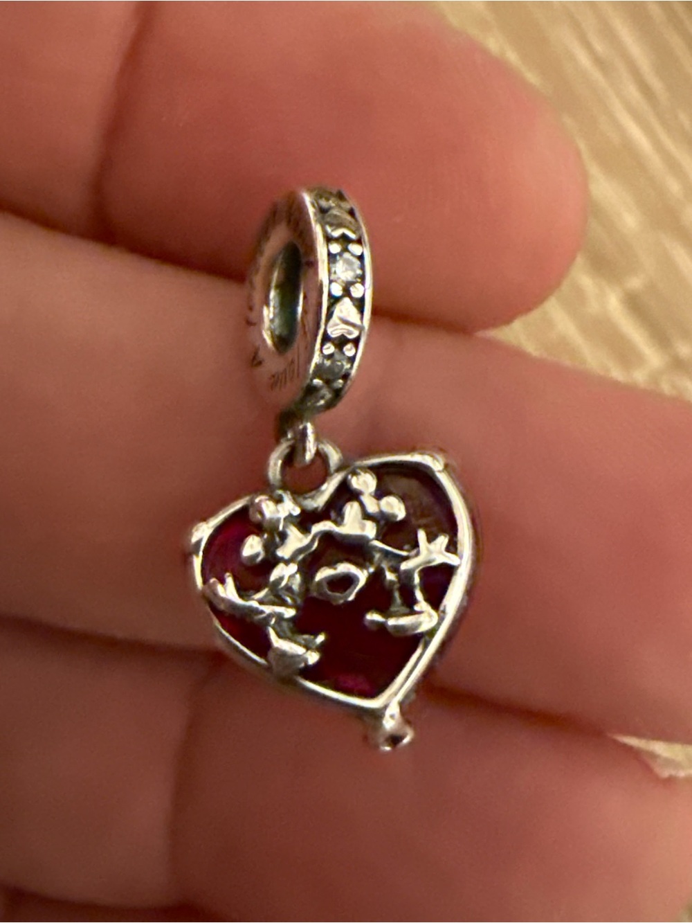 Pandora Silver Heart Charm with Red Enamel Accent